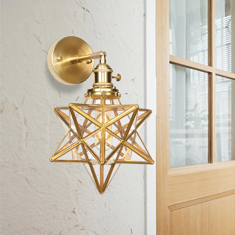 Geometric/Globe/Pentagram Wall Sconce Contemporary Prismatic Glass 1 Bulb Brass Wall Mount Light Fixture Brass C Clearhalo 'Cast Iron' 'Glass' 'Industrial' 'Modern wall lights' 'Modern' 'Tiffany' 'Traditional wall lights' 'Wall Lamps & Sconces' 'Wall Lights' Lighting' 274542