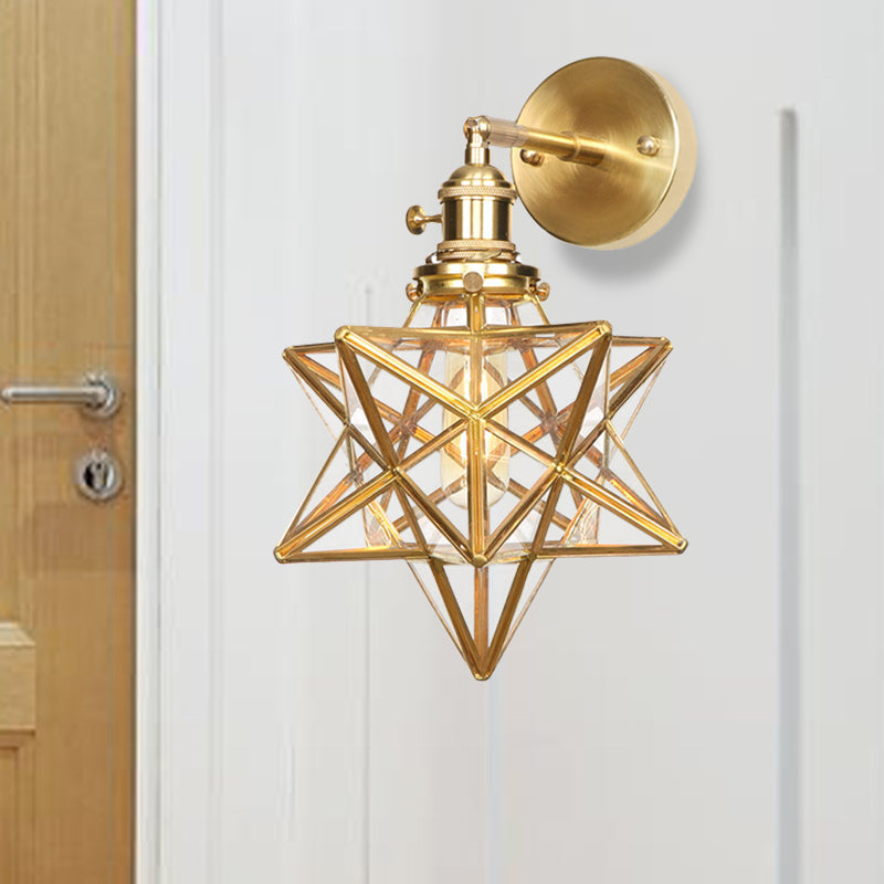 Geometric/Globe/Pentagram Wall Sconce Contemporary Prismatic Glass 1 Bulb Brass Wall Mount Light Fixture Clearhalo 'Cast Iron' 'Glass' 'Industrial' 'Modern wall lights' 'Modern' 'Tiffany' 'Traditional wall lights' 'Wall Lamps & Sconces' 'Wall Lights' Lighting' 274543