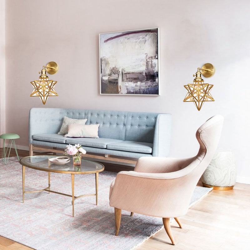 Geometric/Globe/Pentagram Wall Sconce Contemporary Prismatic Glass 1 Bulb Brass Wall Mount Light Fixture Clearhalo 'Cast Iron' 'Glass' 'Industrial' 'Modern wall lights' 'Modern' 'Tiffany' 'Traditional wall lights' 'Wall Lamps & Sconces' 'Wall Lights' Lighting' 274544