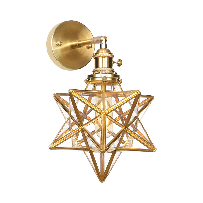 Geometric/Globe/Pentagram Wall Sconce Contemporary Prismatic Glass 1 Bulb Brass Wall Mount Light Fixture Clearhalo 'Cast Iron' 'Glass' 'Industrial' 'Modern wall lights' 'Modern' 'Tiffany' 'Traditional wall lights' 'Wall Lamps & Sconces' 'Wall Lights' Lighting' 274545
