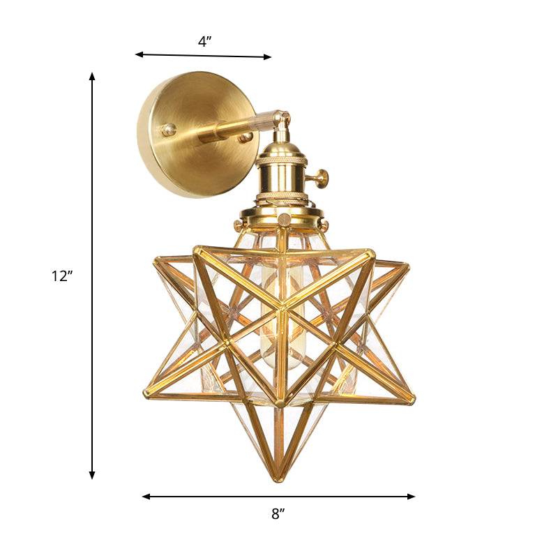 Geometric/Globe/Pentagram Wall Sconce Contemporary Prismatic Glass 1 Bulb Brass Wall Mount Light Fixture Clearhalo 'Cast Iron' 'Glass' 'Industrial' 'Modern wall lights' 'Modern' 'Tiffany' 'Traditional wall lights' 'Wall Lamps & Sconces' 'Wall Lights' Lighting' 274546