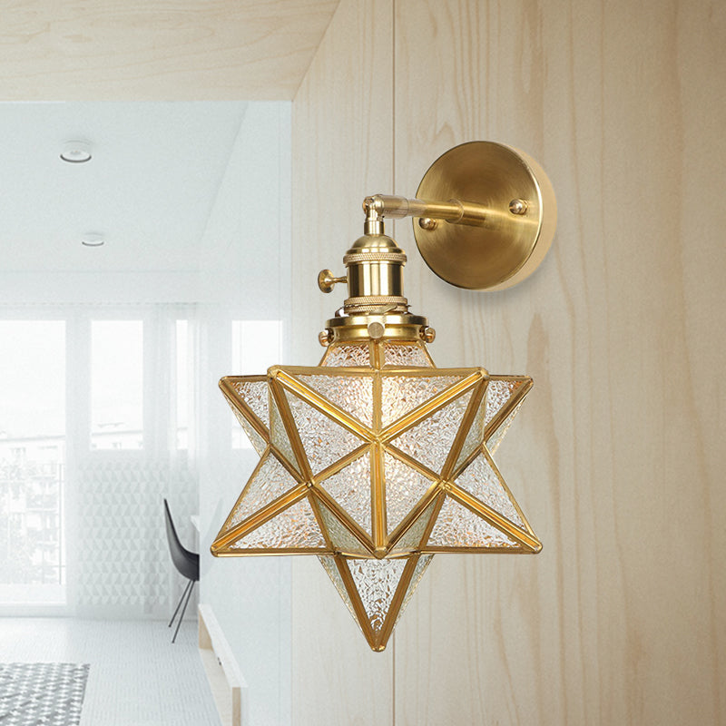 Geometric/Globe/Pentagram Wall Sconce Contemporary Prismatic Glass 1 Bulb Brass Wall Mount Light Fixture Brass D Clearhalo 'Cast Iron' 'Glass' 'Industrial' 'Modern wall lights' 'Modern' 'Tiffany' 'Traditional wall lights' 'Wall Lamps & Sconces' 'Wall Lights' Lighting' 274547