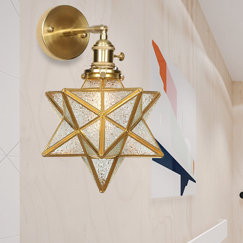 Geometric/Globe/Pentagram Wall Sconce Contemporary Prismatic Glass 1 Bulb Brass Wall Mount Light Fixture Clearhalo 'Cast Iron' 'Glass' 'Industrial' 'Modern wall lights' 'Modern' 'Tiffany' 'Traditional wall lights' 'Wall Lamps & Sconces' 'Wall Lights' Lighting' 274548