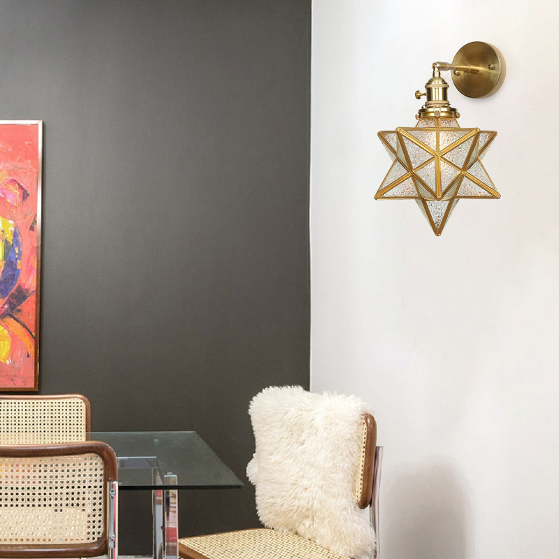 Geometric/Globe/Pentagram Wall Sconce Contemporary Prismatic Glass 1 Bulb Brass Wall Mount Light Fixture Clearhalo 'Cast Iron' 'Glass' 'Industrial' 'Modern wall lights' 'Modern' 'Tiffany' 'Traditional wall lights' 'Wall Lamps & Sconces' 'Wall Lights' Lighting' 274549