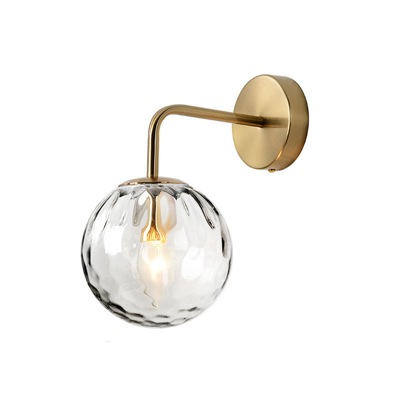 Rippled Glass Sphere Wall Lamp Minimalist 1 Light Gold Wall Sconce Lighting with Arm Clearhalo 'Cast Iron' 'Glass' 'Industrial' 'Modern wall lights' 'Modern' 'Tiffany' 'Traditional wall lights' 'Wall Lamps & Sconces' 'Wall Lights' Lighting' 274557