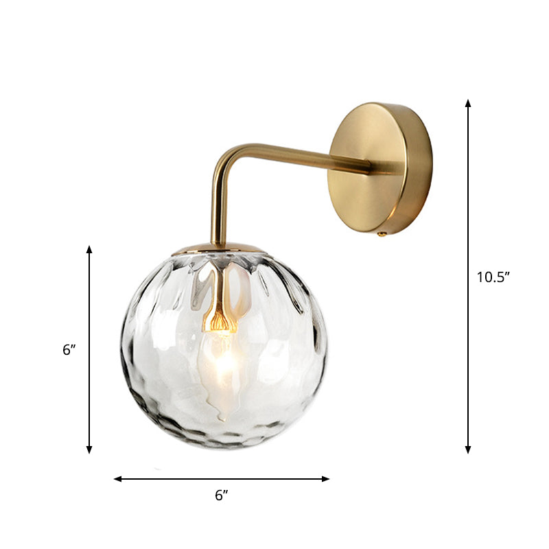 Rippled Glass Sphere Wall Lamp Minimalist 1 Light Gold Wall Sconce Lighting with Arm Clearhalo 'Cast Iron' 'Glass' 'Industrial' 'Modern wall lights' 'Modern' 'Tiffany' 'Traditional wall lights' 'Wall Lamps & Sconces' 'Wall Lights' Lighting' 274558