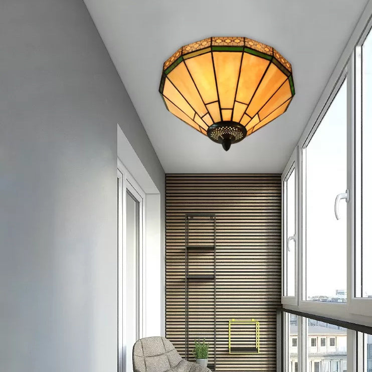 Stained Glass Ceiling Light, 2 Lights Medium Flush Mount Light in White with Cone Shade Tiffany Style White 12.5" Clearhalo 'Ceiling Lights' 'Close To Ceiling Lights' 'Close to ceiling' 'Flush mount' Lighting' 2746