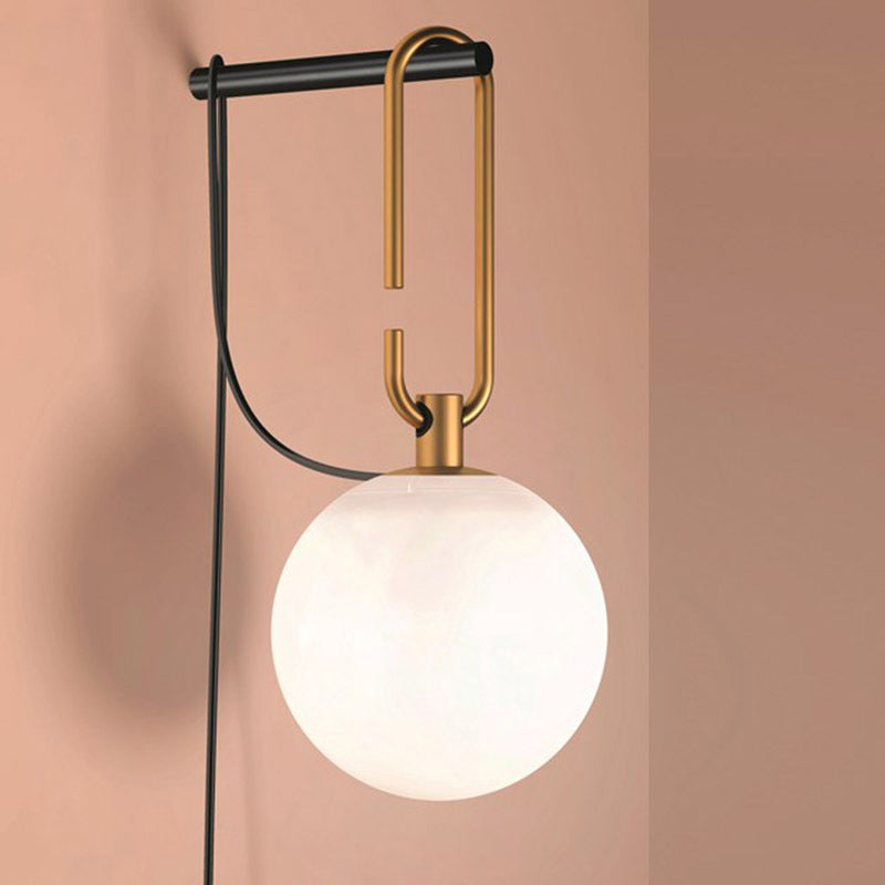 Global Matte White Glass Sconce Light Simplicity 1 Bulb Black and Gold Wall Mount Lamp Clearhalo 'Cast Iron' 'Glass' 'Industrial' 'Modern wall lights' 'Modern' 'Tiffany' 'Traditional wall lights' 'Wall Lamps & Sconces' 'Wall Lights' Lighting' 274645