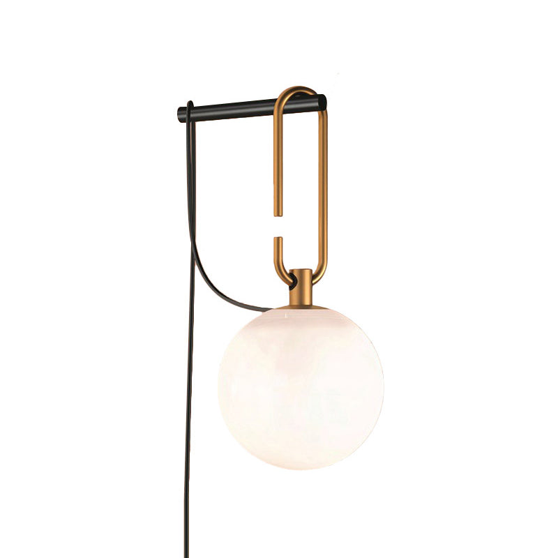Global Matte White Glass Sconce Light Simplicity 1 Bulb Black and Gold Wall Mount Lamp Clearhalo 'Cast Iron' 'Glass' 'Industrial' 'Modern wall lights' 'Modern' 'Tiffany' 'Traditional wall lights' 'Wall Lamps & Sconces' 'Wall Lights' Lighting' 274647