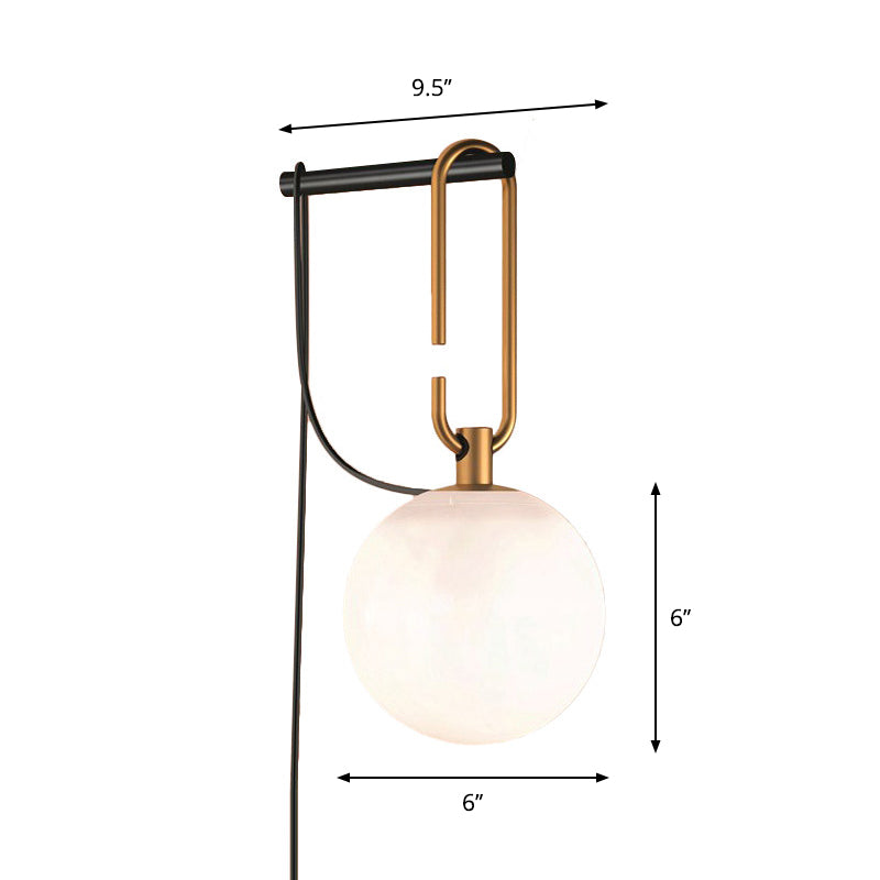 Global Matte White Glass Sconce Light Simplicity 1 Bulb Black and Gold Wall Mount Lamp Clearhalo 'Cast Iron' 'Glass' 'Industrial' 'Modern wall lights' 'Modern' 'Tiffany' 'Traditional wall lights' 'Wall Lamps & Sconces' 'Wall Lights' Lighting' 274648