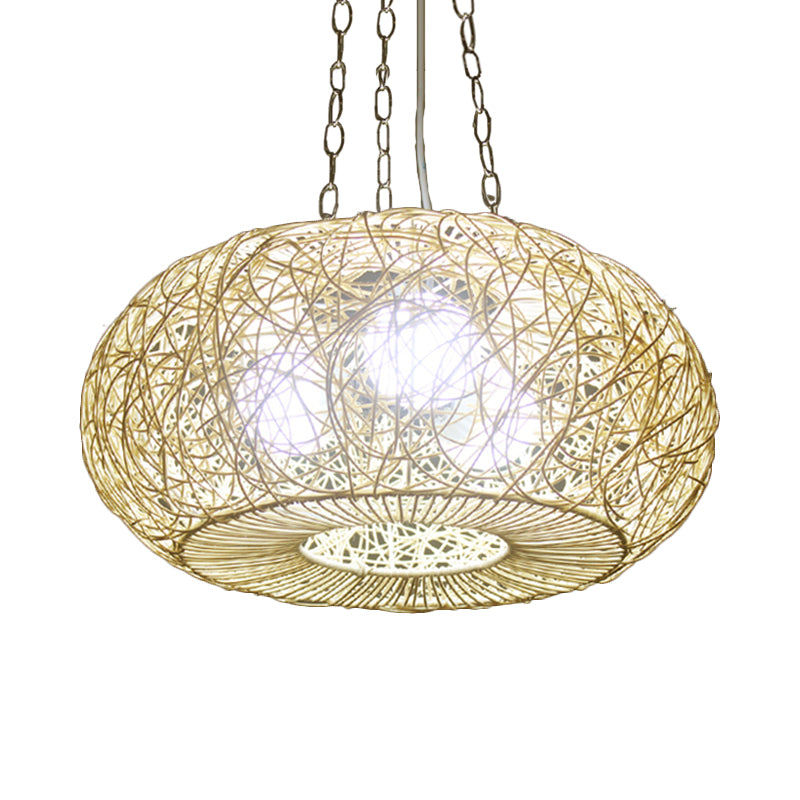 Modernist Lantern Hanging Light Rattan 1 Bulb Ceiling Pendant Lamp in Wood for Living Room Clearhalo 'Ceiling Lights' 'Modern Pendants' 'Modern' 'Pendant Lights' 'Pendants' Lighting' 274739