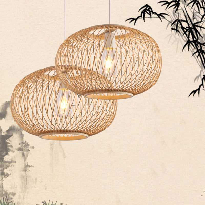 Woven Pendant Lighting Traditionary Bamboo 1 Bulb 16"/19.5" Wide Wood ...