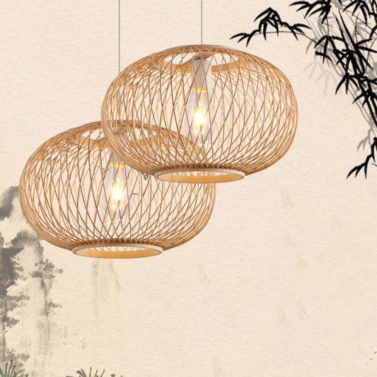 Woven Pendant Lighting Traditionary Bamboo 1 Bulb 16"/19.5" Wide Wood Hanging Lamp Kit Wood Clearhalo 'Ceiling Lights' 'Modern Pendants' 'Modern' 'Pendant Lights' 'Pendants' Lighting' 274818