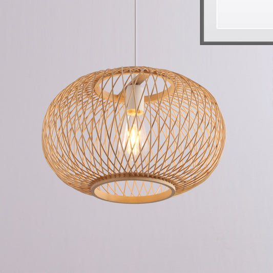 Woven Pendant Lighting Traditionary Bamboo 1 Bulb 16"/19.5" Wide Wood Hanging Lamp Kit Clearhalo 'Ceiling Lights' 'Modern Pendants' 'Modern' 'Pendant Lights' 'Pendants' Lighting' 274819