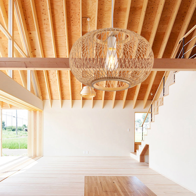 Woven Pendant Lighting Traditionary Bamboo 1 Bulb 16"/19.5" Wide Wood Hanging Lamp Kit Clearhalo 'Ceiling Lights' 'Modern Pendants' 'Modern' 'Pendant Lights' 'Pendants' Lighting' 274820