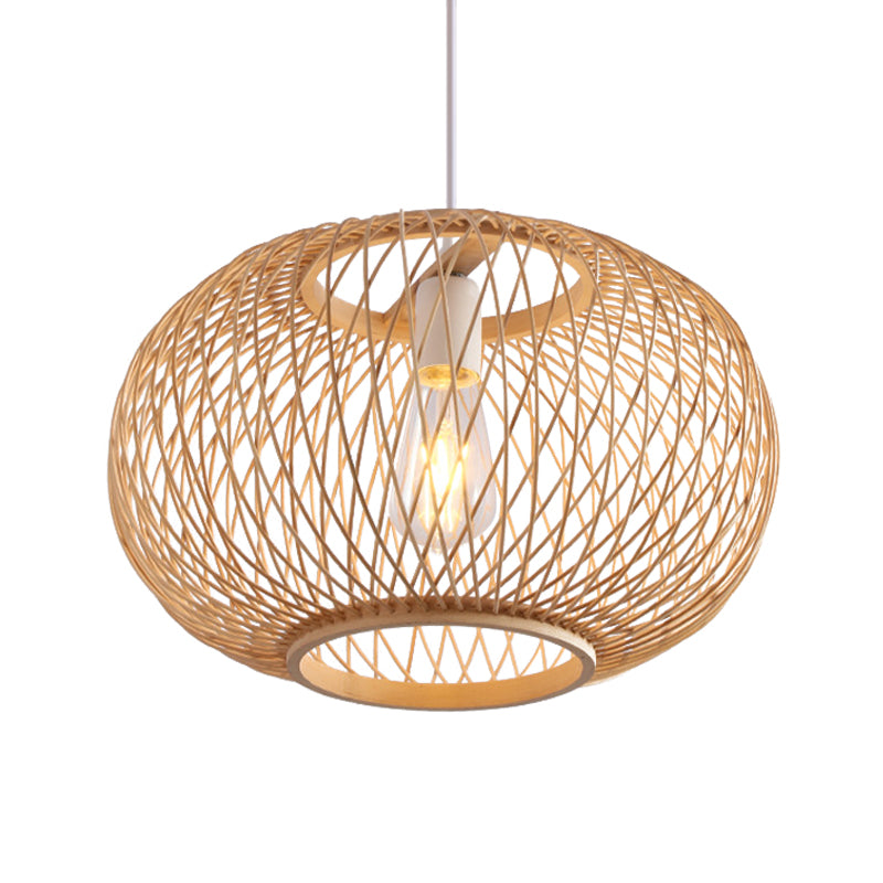 Woven Pendant Lighting Traditionary Bamboo 1 Bulb 16"/19.5" Wide Wood Hanging Lamp Kit Clearhalo 'Ceiling Lights' 'Modern Pendants' 'Modern' 'Pendant Lights' 'Pendants' Lighting' 274821