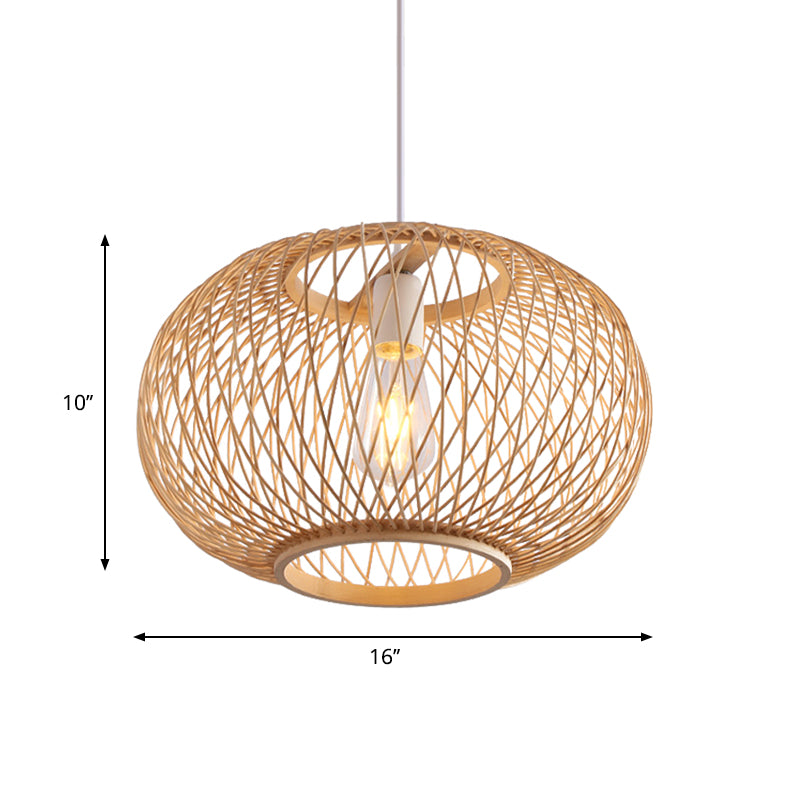 Woven Pendant Lighting Traditionary Bamboo 1 Bulb 16"/19.5" Wide Wood Hanging Lamp Kit Clearhalo 'Ceiling Lights' 'Modern Pendants' 'Modern' 'Pendant Lights' 'Pendants' Lighting' 274822