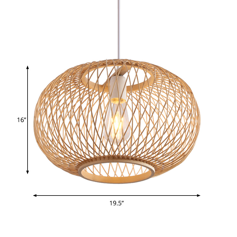 Woven Pendant Lighting Traditionary Bamboo 1 Bulb 16"/19.5" Wide Wood Hanging Lamp Kit Clearhalo 'Ceiling Lights' 'Modern Pendants' 'Modern' 'Pendant Lights' 'Pendants' Lighting' 274823