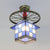 Stained Glass House Semi Flush Light Rustic Lodge 1 Bulb Semi Flushmount with Wheel in Antique Bronze/Clear/Blue Blue Clearhalo 'Ceiling Lights' 'Close To Ceiling Lights' 'Close to ceiling' 'Glass shade' 'Glass' 'Semi-flushmount' 'Tiffany close to ceiling' 'Tiffany' Lighting' 27495