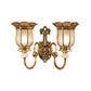 Flower Metal Wall Sconce Traditional Brass 1/2-Bulb Living Room Wall Lighting Fixture Clearhalo 'Wall Lamps & Sconces' 'Wall Lights' Lighting' 274960