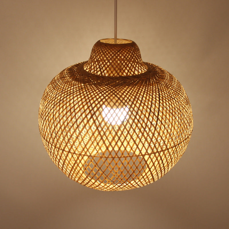 1 Bulb Handmade Pendant Lighting Modernist Bamboo Hanging Light Fixture in Wood Clearhalo 'Ceiling Lights' 'Modern Pendants' 'Modern' 'Pendant Lights' 'Pendants' Lighting' 274981
