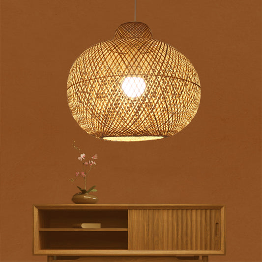 1 Bulb Handmade Pendant Lighting Modernist Bamboo Hanging Light Fixture in Wood Clearhalo 'Ceiling Lights' 'Modern Pendants' 'Modern' 'Pendant Lights' 'Pendants' Lighting' 274982