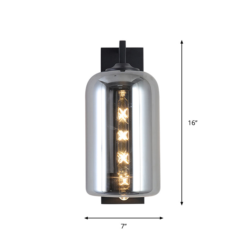 Mason Jar Shaped Wall Sconce Retro Style Closed Glass 1 Bulb Wall Light Fixture with Arm in Black - Clearhalo - 'Cast Iron' - 'Glass' - 'Industrial' - 'Modern wall lights' - 'Modern' - 'Tiffany' - 'Traditional wall lights' - 'Wall Lamps & Sconces' - 'Wall Lights' - Lighting' - 275008