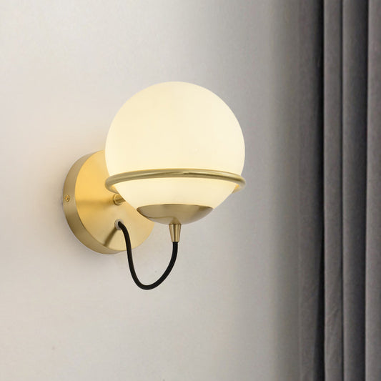 Single Wall Mount Spherical Sconce Light Contemporary Matte White Glass Brass Wall Light Fixture Brass Clearhalo 'Cast Iron' 'Glass' 'Industrial' 'Modern wall lights' 'Modern' 'Tiffany' 'Traditional wall lights' 'Wall Lamps & Sconces' 'Wall Lights' Lighting' 275106