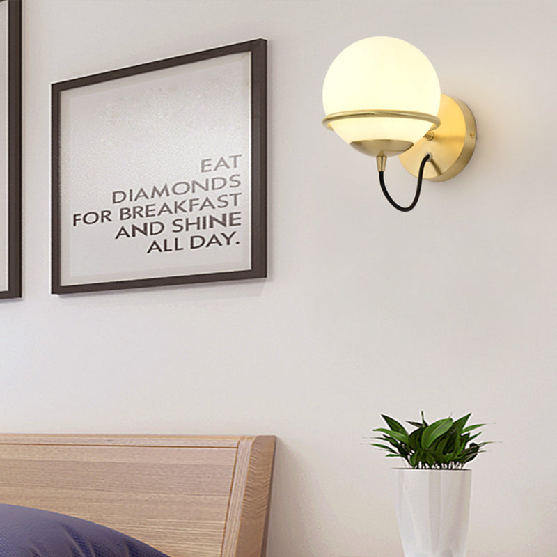 Single Wall Mount Spherical Sconce Light Contemporary Matte White Glass Brass Wall Light Fixture Clearhalo 'Cast Iron' 'Glass' 'Industrial' 'Modern wall lights' 'Modern' 'Tiffany' 'Traditional wall lights' 'Wall Lamps & Sconces' 'Wall Lights' Lighting' 275108