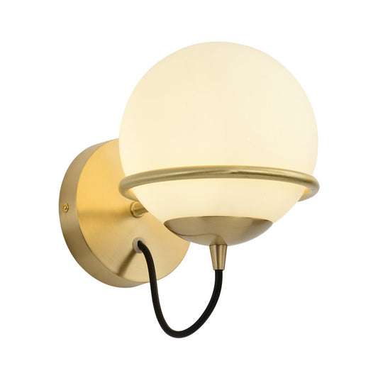 Single Wall Mount Spherical Sconce Light Contemporary Matte White Glass Brass Wall Light Fixture Clearhalo 'Cast Iron' 'Glass' 'Industrial' 'Modern wall lights' 'Modern' 'Tiffany' 'Traditional wall lights' 'Wall Lamps & Sconces' 'Wall Lights' Lighting' 275111