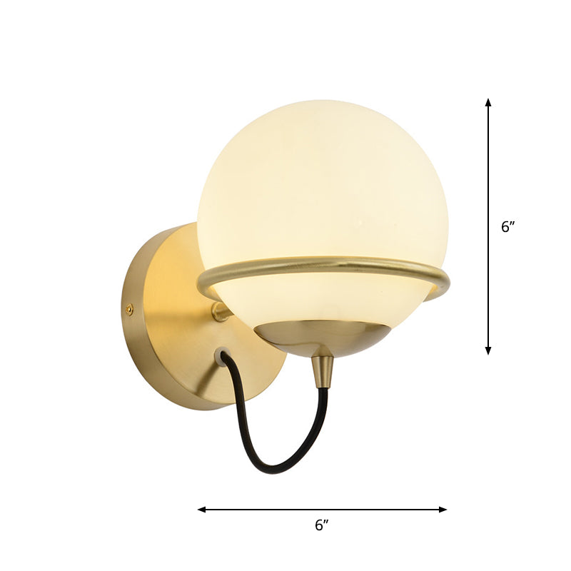 Single Wall Mount Spherical Sconce Light Contemporary Matte White Glass Brass Wall Light Fixture Clearhalo 'Cast Iron' 'Glass' 'Industrial' 'Modern wall lights' 'Modern' 'Tiffany' 'Traditional wall lights' 'Wall Lamps & Sconces' 'Wall Lights' Lighting' 275112