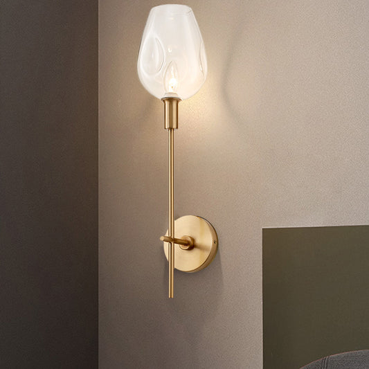 Modern 1 Bulb Wall Mount Lamp Brass Finish Pencil Armed Sconce Light with Clear Wine Glass Shade Brass Clearhalo 'Cast Iron' 'Glass' 'Industrial' 'Modern wall lights' 'Modern' 'Tiffany' 'Traditional wall lights' 'Wall Lamps & Sconces' 'Wall Lights' Lighting' 275125