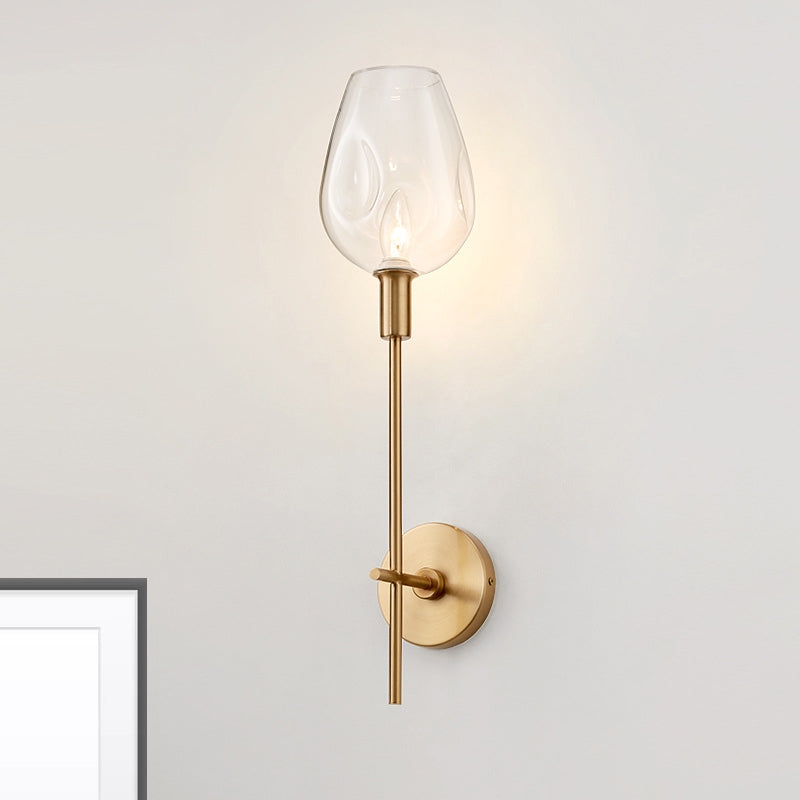 Modern 1 Bulb Wall Mount Lamp Brass Finish Pencil Armed Sconce Light with Clear Wine Glass Shade - Clearhalo - 'Cast Iron' - 'Glass' - 'Industrial' - 'Modern wall lights' - 'Modern' - 'Tiffany' - 'Traditional wall lights' - 'Wall Lamps & Sconces' - 'Wall Lights' - Lighting' - 275126
