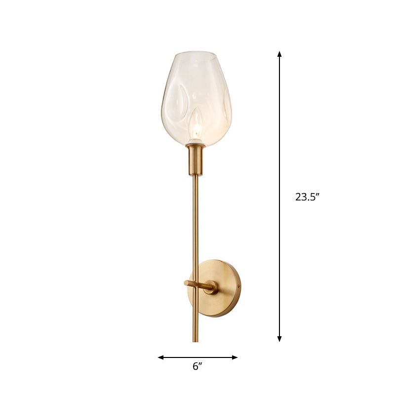 Modern 1 Bulb Wall Mount Lamp Brass Finish Pencil Armed Sconce Light with Clear Wine Glass Shade - Clearhalo - 'Cast Iron' - 'Glass' - 'Industrial' - 'Modern wall lights' - 'Modern' - 'Tiffany' - 'Traditional wall lights' - 'Wall Lamps & Sconces' - 'Wall Lights' - Lighting' - 275129