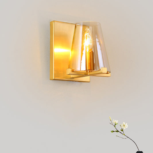 Modern Indoor Wall Sconce Conical Brass Glass Single Light Living Room Wall Mount Lamp Brass Clearhalo 'Cast Iron' 'Glass' 'Industrial' 'Modern wall lights' 'Modern' 'Tiffany' 'Traditional wall lights' 'Wall Lamps & Sconces' 'Wall Lights' Lighting' 275147