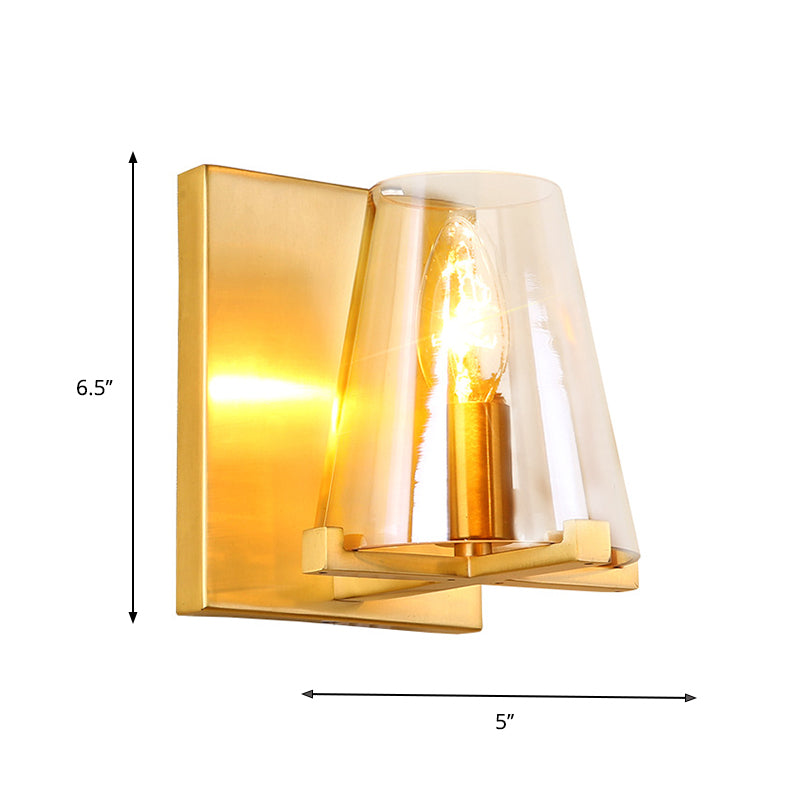 Modern Indoor Wall Sconce Conical Brass Glass Single Light Living Room Wall Mount Lamp - Clearhalo - 'Cast Iron' - 'Glass' - 'Industrial' - 'Modern wall lights' - 'Modern' - 'Tiffany' - 'Traditional wall lights' - 'Wall Lamps & Sconces' - 'Wall Lights' - Lighting' - 275152