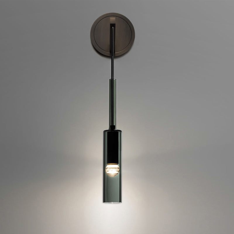 Tubular Wall Sconce Light Modern Style Black Glass 1-Light Wall Mounted Drop Lamp Clearhalo 'Cast Iron' 'Glass' 'Industrial' 'Modern wall lights' 'Modern' 'Tiffany' 'Traditional wall lights' 'Wall Lamps & Sconces' 'Wall Lights' Lighting' 275155