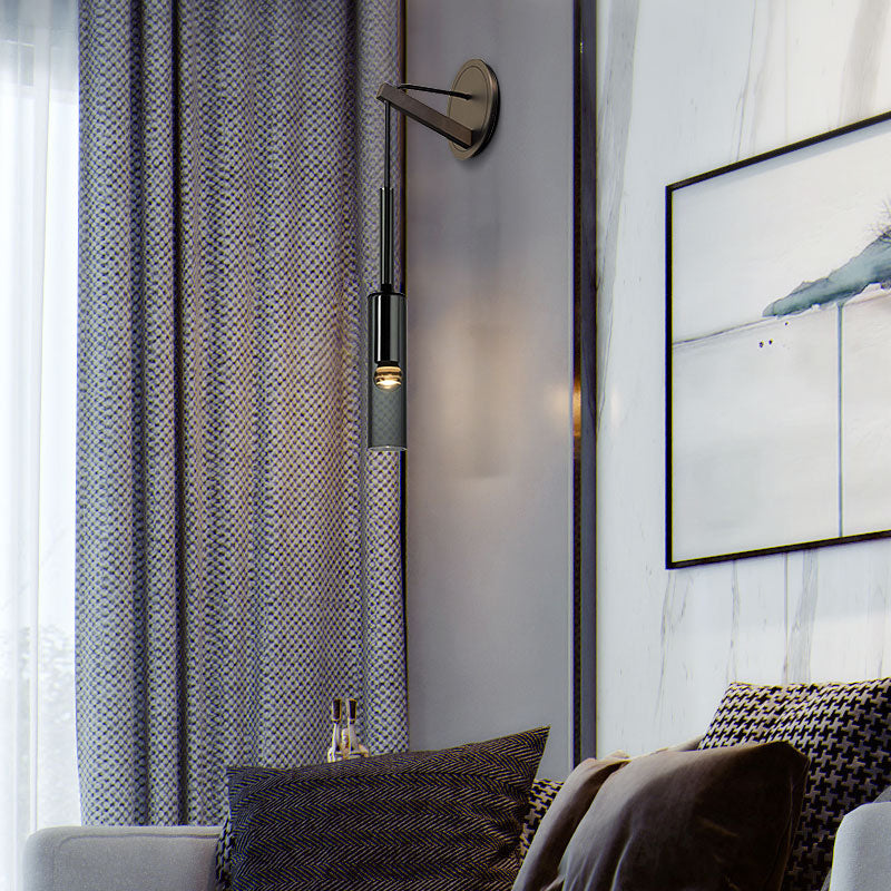 Tubular Wall Sconce Light Modern Style Black Glass 1-Light Wall Mounted Drop Lamp Clearhalo 'Cast Iron' 'Glass' 'Industrial' 'Modern wall lights' 'Modern' 'Tiffany' 'Traditional wall lights' 'Wall Lamps & Sconces' 'Wall Lights' Lighting' 275157