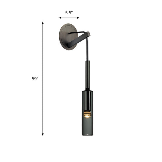 Tubular Wall Sconce Light Modern Style Black Glass 1-Light Wall Mounted Drop Lamp Clearhalo 'Cast Iron' 'Glass' 'Industrial' 'Modern wall lights' 'Modern' 'Tiffany' 'Traditional wall lights' 'Wall Lamps & Sconces' 'Wall Lights' Lighting' 275159