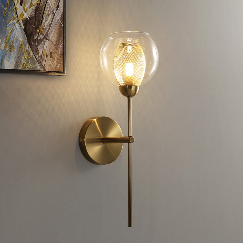Dual Cup Shape Wall Mounted Lamp Modernist Single Clear Glass and Metallic Wall Light Sconce in Black/Gold Clearhalo 'Cast Iron' 'Glass' 'Industrial' 'Modern wall lights' 'Modern' 'Tiffany' 'Traditional wall lights' 'Wall Lamps & Sconces' 'Wall Lights' Lighting' 275194