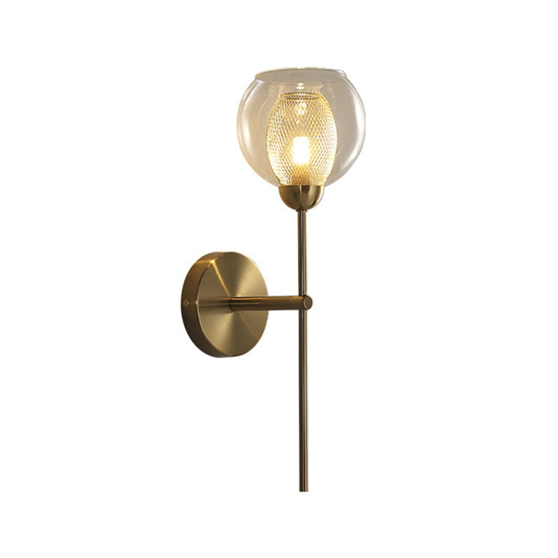 Dual Cup Shape Wall Mounted Lamp Modernist Single Clear Glass and Metallic Wall Light Sconce in Black/Gold Clearhalo 'Cast Iron' 'Glass' 'Industrial' 'Modern wall lights' 'Modern' 'Tiffany' 'Traditional wall lights' 'Wall Lamps & Sconces' 'Wall Lights' Lighting' 275198