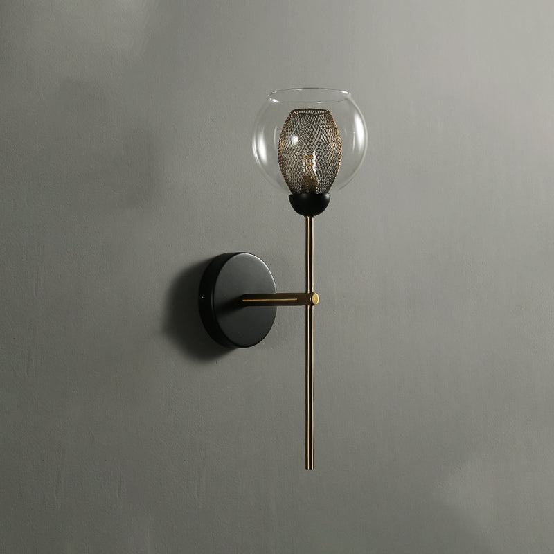 Dual Cup Shape Wall Mounted Lamp Modernist Single Clear Glass and Metallic Wall Light Sconce in Black/Gold Black Clearhalo 'Cast Iron' 'Glass' 'Industrial' 'Modern wall lights' 'Modern' 'Tiffany' 'Traditional wall lights' 'Wall Lamps & Sconces' 'Wall Lights' Lighting' 275201
