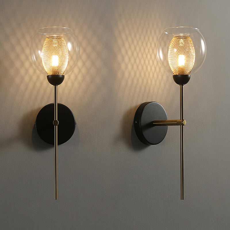 Dual Cup Shape Wall Mounted Lamp Modernist Single Clear Glass and Metallic Wall Light Sconce in Black/Gold Clearhalo 'Cast Iron' 'Glass' 'Industrial' 'Modern wall lights' 'Modern' 'Tiffany' 'Traditional wall lights' 'Wall Lamps & Sconces' 'Wall Lights' Lighting' 275202