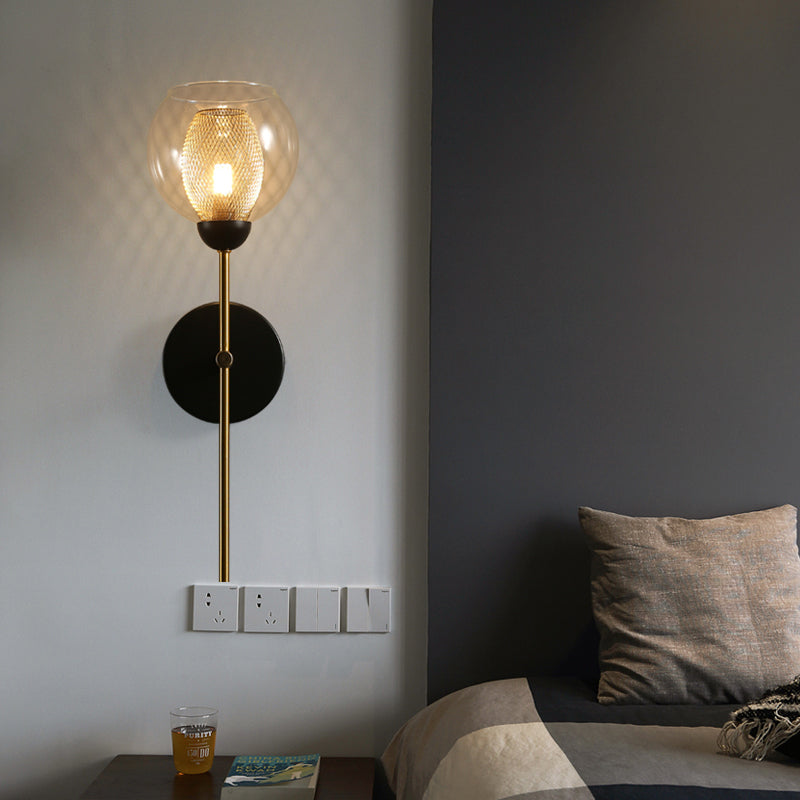 Dual Cup Shape Wall Mounted Lamp Modernist Single Clear Glass and Metallic Wall Light Sconce in Black/Gold Clearhalo 'Cast Iron' 'Glass' 'Industrial' 'Modern wall lights' 'Modern' 'Tiffany' 'Traditional wall lights' 'Wall Lamps & Sconces' 'Wall Lights' Lighting' 275203
