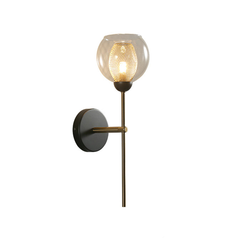 Dual Cup Shape Wall Mounted Lamp Modernist Single Clear Glass and Metallic Wall Light Sconce in Black/Gold Clearhalo 'Cast Iron' 'Glass' 'Industrial' 'Modern wall lights' 'Modern' 'Tiffany' 'Traditional wall lights' 'Wall Lamps & Sconces' 'Wall Lights' Lighting' 275204