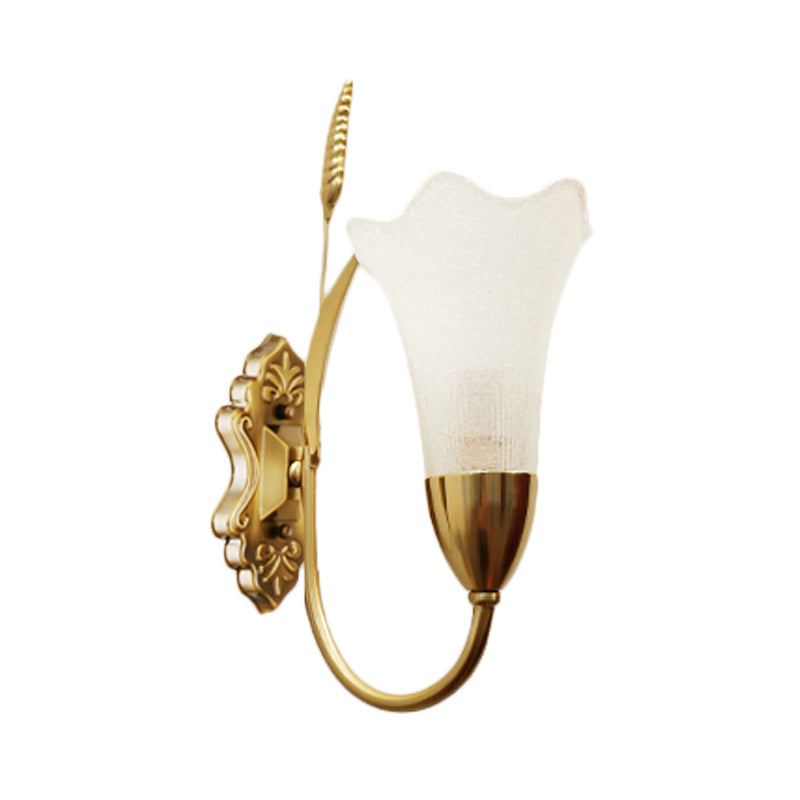 Opal Glass Petal Wall Sconce Fixture Lodge Stylish 1/2-Light Living Room Wall Lamp in Brass Clearhalo 'Wall Lamps & Sconces' 'Wall Lights' Lighting' 275209