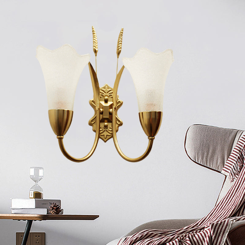Opal Glass Petal Wall Sconce Fixture Lodge Stylish 1/2-Light Living Room Wall Lamp in Brass Clearhalo 'Wall Lamps & Sconces' 'Wall Lights' Lighting' 275212