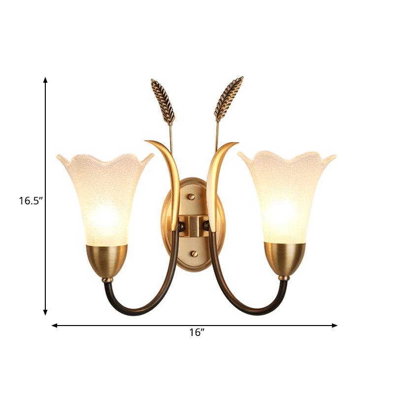 Opal Glass Petal Wall Sconce Fixture Lodge Stylish 1/2-Light Living Room Wall Lamp in Brass Clearhalo 'Wall Lamps & Sconces' 'Wall Lights' Lighting' 275225