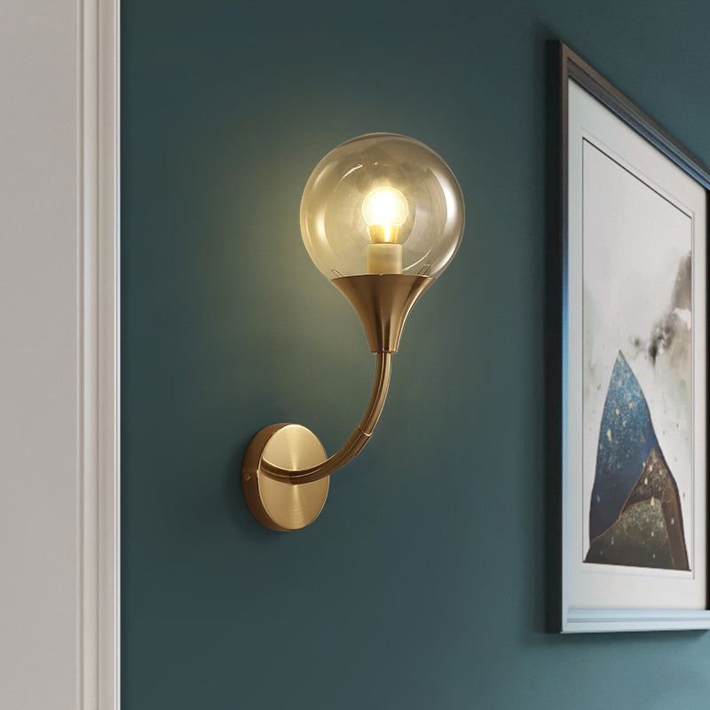 Amber Bare Ball Wall Sconce Retro Style Single Closed Glass Wall Mounted Light Fixture Clearhalo 'Cast Iron' 'Glass' 'Industrial' 'Modern wall lights' 'Modern' 'Tiffany' 'Traditional wall lights' 'Wall Lamps & Sconces' 'Wall Lights' Lighting' 275228
