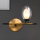 Clear/Amber Glass Egg Shape Wall Light Fixture Minimalist 1 Light Brass Sconce with Horizontal Arm Clear Clearhalo 'Cast Iron' 'Glass' 'Industrial' 'Modern wall lights' 'Modern' 'Tiffany' 'Traditional wall lights' 'Wall Lamps & Sconces' 'Wall Lights' Lighting' 275241